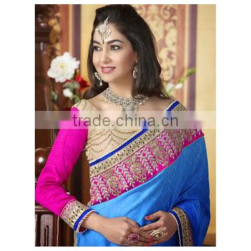 Incrediable Blue & Golden Color Saree With Embroidery Design Blooming Bliss Designer Sarees Collections