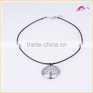 Mens Tibetan Silver Pendant Choker Necklace With Black Cord