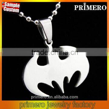 Fashion Silver Bead Or Leather Chain Slippy Bat Batman Stainless Steel Pendant Necklace for Women Men