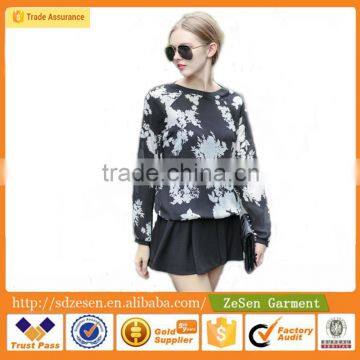 Wholesale Floral Printing Pattern Round Collar Sexy Breathable Blouse T-shirt For Women