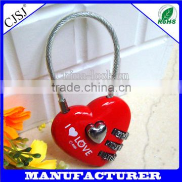 High Quality Mini Heart-shaped Padlock Heart Shape Resettable Combination Cable Lock Luggage Password Lock
