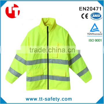 yellow 300D oxford high reflective waterproof reversible safety raincoat jacket