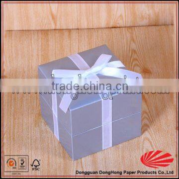 Nice silver foil ribbon paper boxes for gift