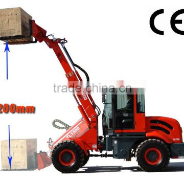 china cheap mini telescopic forklift TL1500 with CE, multifuntion telescopic forklift