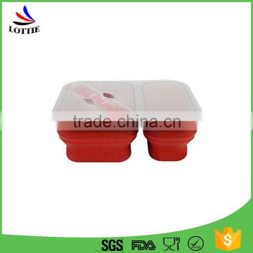 Hot selling Food grade portable collapsible silicone lunch box,Double lattice Silicone food containers