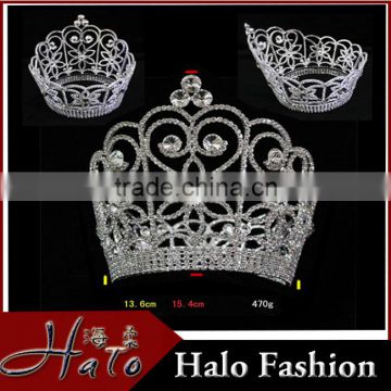 Fashion Crystal Silver plated Full Round princess crown for girls