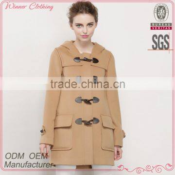 OEM/ODM manufacturer elegant casual style free size hooded woolen overcoat for women 2015