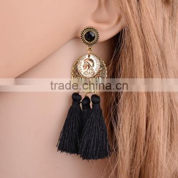Bohemian jewelry gold coin plated with tassel dangle earrings