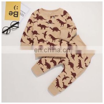 Casual Baby Boy Clothing Cartoon Dinosaur Print Long Sleeve Top Sweatshirt+Long Pants Leopard Outfits Set