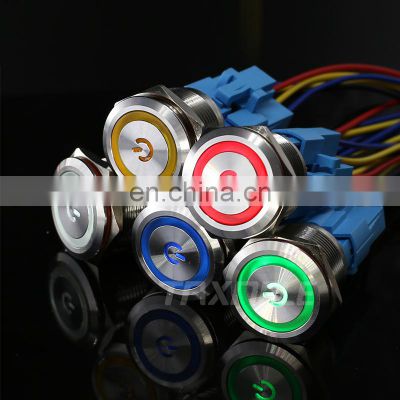 22mm Metal annular Push Button Switch LED Light Lamp Illumination 12V 24V 220V Momentary Latching Car Power Signal lamp Switches