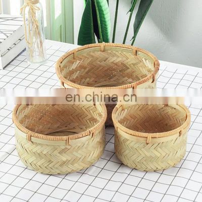 Set Of 3 Round Bamboo Storage Basket Fruit Basket Wholesale Handwoven Made in Vietnam