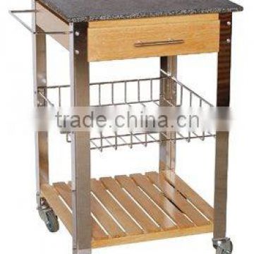Pine kitchen trolley with marble top