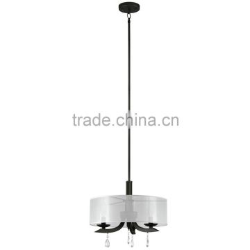 3 light chandelier(Lustre/La arana) inold silver finish with sheer white fabric shade