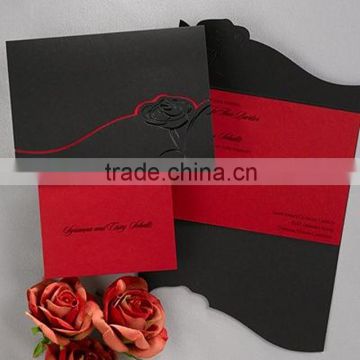 Dramatic & wonderful black and red laser cut rose wedding invitation for wedding