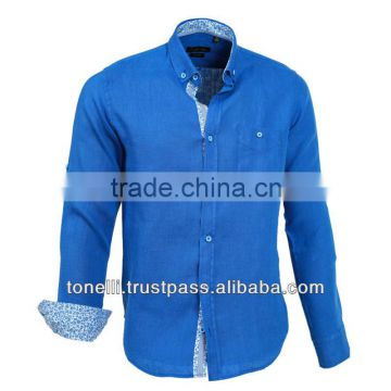 Stylish Pure Linen Blue Casual Summer Shirts - Free DHL Express Shipping