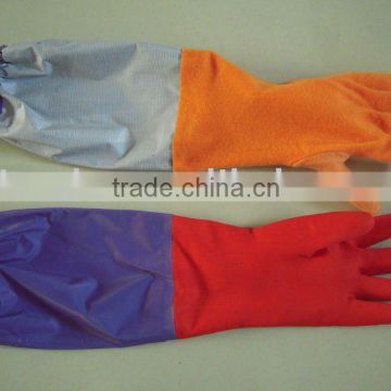 Household Long Latex Gloves With Flocking Lining