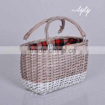 wholesale rectangular Wicker picnic Basket with handle and liner