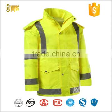 promotional reflective yellow mens raincoat with hood