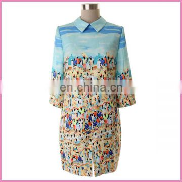 half sleeves bright printed fabric beautiful chiffon lady dress