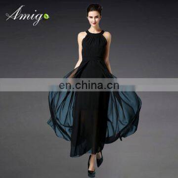 black chiffon long graceful halter neck , cross set back maxi party dress weddding party dress