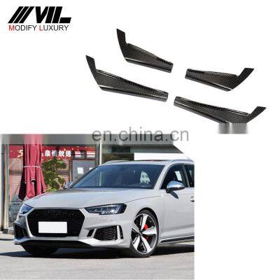 A4 B9 Carbon Fiber Car Front Bumper Canards Trims for Audi A4 RS4 2017-2019