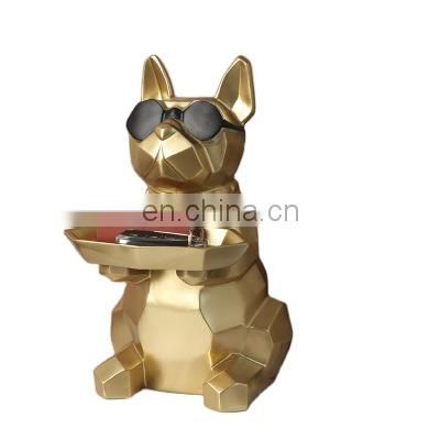 Modern Creative Tabletop Animal Art Cute Gift Cartoon Storage Gold Handmade Resin Dog Sculpture Decoration