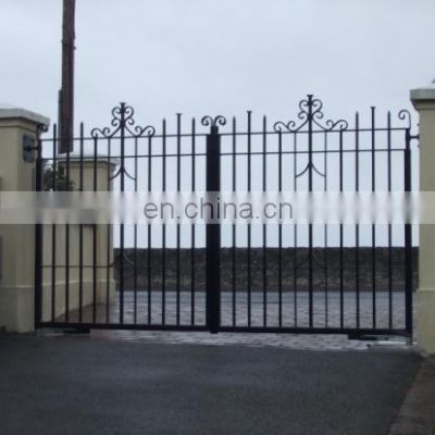 Front Gate Galvanized Steel Picket Fence Gate Wrought Iron Double Swing Fence Gate