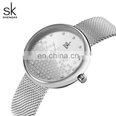 SHENGKEG Sliver Women Wrist Watch K0125L Honeycomb Watches Designer Women's Watch 2021 Chic Sliver  Handwatch