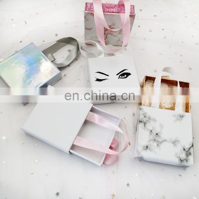 OEM Supplier Custom LOGO Fashion Hard Cardboard Wholesale Luxury Ribbon Handle Eyelash Package Paper Box bags with Plastic Tray