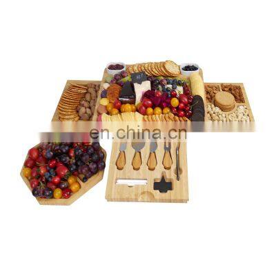 Bamboo Cheese Board Knife Set Charcuterie Platter Magnetic Tray With Cutlery Set