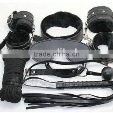 Hot Sell New Black BONDAGE KIT SET 7Pc whip ball rope mask Fur sex toy HK071