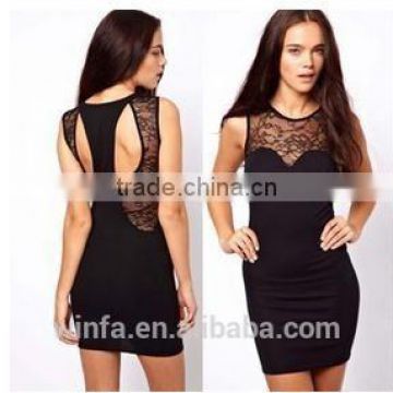 2015 new arrival high end sexy lace skinny stiching fashion dress for women