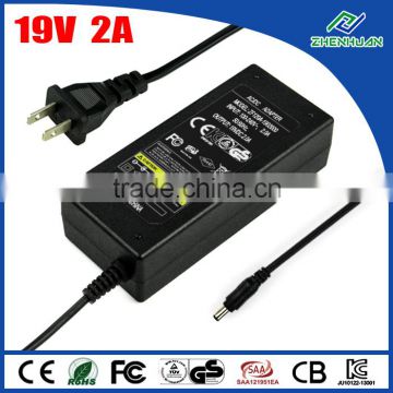 High quality power transformer 19V 2A AC power adapter approved CE KC SAA FCC
