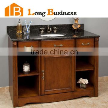 LB-LX5056 Luxury classical style solid wood bathroom vanity with quartz counter top