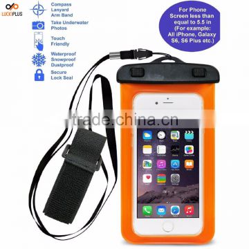 Luckiplus Travel Sport Swimming Phone Bag Waterproof, Snowproof, Dirtproof Case Bag for Phone Orange