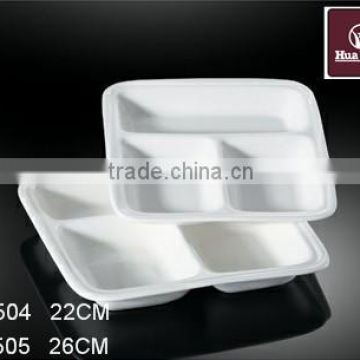 super white porcelain rectangular 3 divide dinner plates H5504