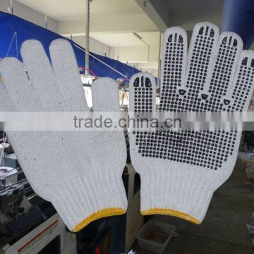 pvc dotted cotton gloves, knitted cotton hand gloves,safety work gloves,poly cotton gloves/guantes de puntos de PVC 0142