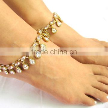 GOLD tone crystal beads PAYAL Anklets pair