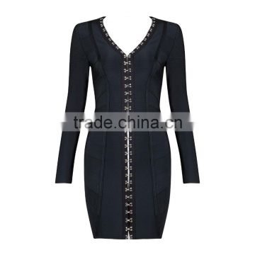 guangzhou china women clothing manufacturer top grade long sleeve bandage dress 2016 for women