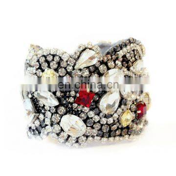 Aidocrystal handmade ruby red crystal bridal crystal cuff and yellow rhinestone bracelet
