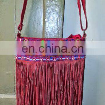 Indian Kantha work Banjara Tote bag#bambuse#gypsy#bohofashion#fringe#suede