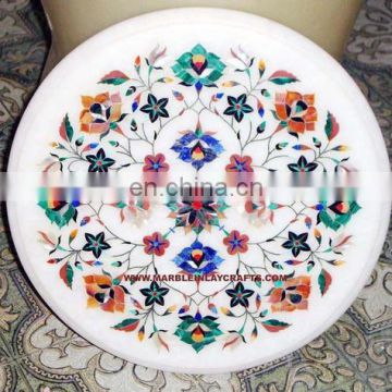 Round Marble Inlay Coffee Table Top , Pietra Dura Marble Table Top