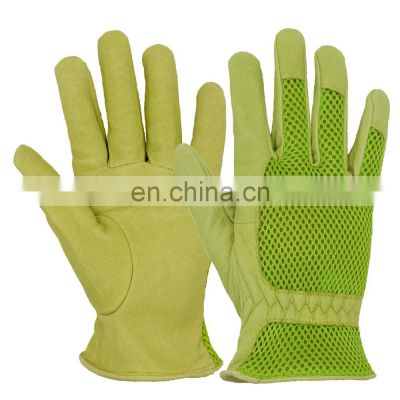 HDD whole green sale puncture resistant breathable pigskin leather gardening gloves