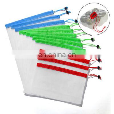 1 Set 12 Pcs Polyester Mesh Drawstring Bag With Zip For Vegetable Fruit