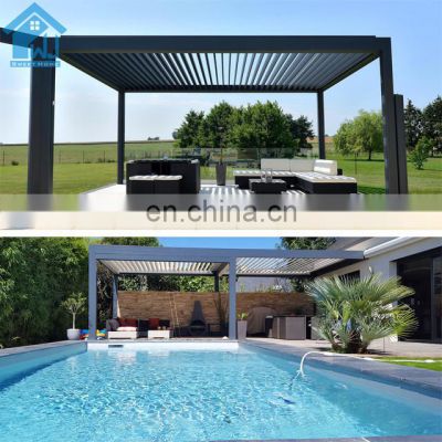 Modern outdoor bioclimatic gazebo aluminum opening roof garden retractable pergola cover  system with LED