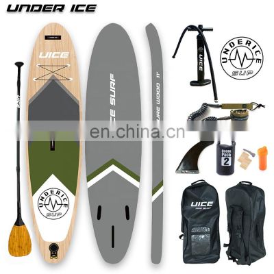 UICE Triple Layer Strongest Wood Design Inflatable Sup Stand Up Paddle Board ISUP Air Board Support Custom