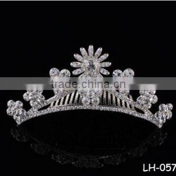 Wholesale kids tiara crown alloy crystal crown flower shaped comb accessories