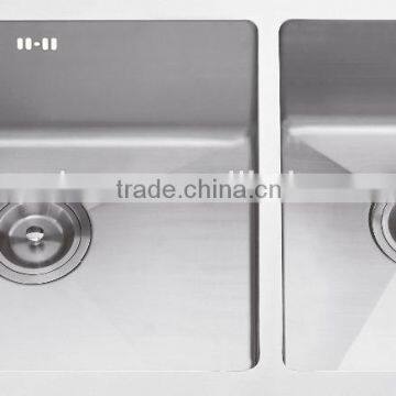 304 square stainless steel handmade double bowl undermount kitchen sink