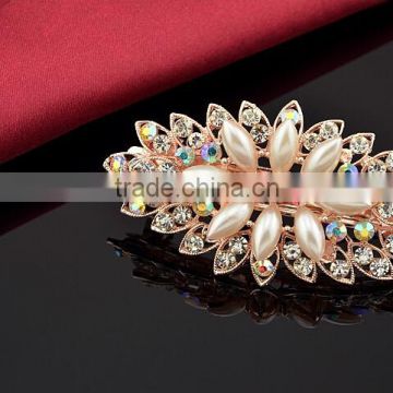 fashionable flower shape alloy crystal plastic pearls barrette