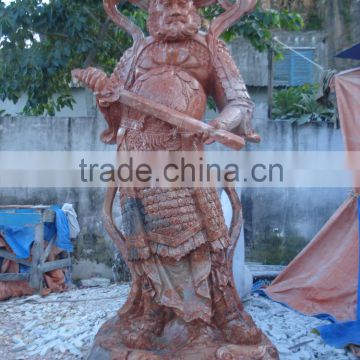 Four Heavenly Kings Buddha Red Marble Stone Statue Hand Carving Sculpture For Garden And Pagoda